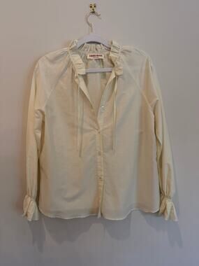 Emporio Sirenuse Positano Ruffle Tie Neck Cotton Silk Blouse Size 36